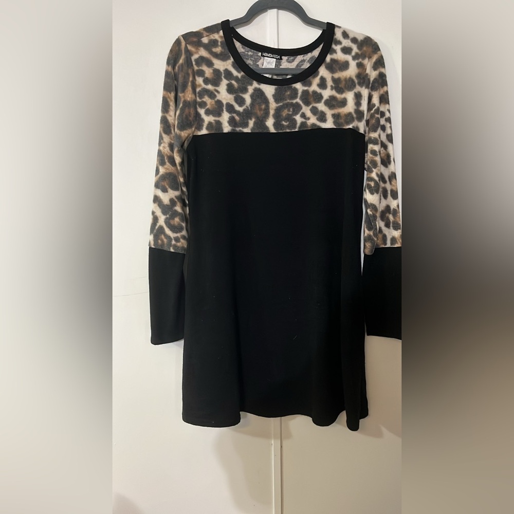 HEIMISH USA Leopard and Black Long Sleeve Dress